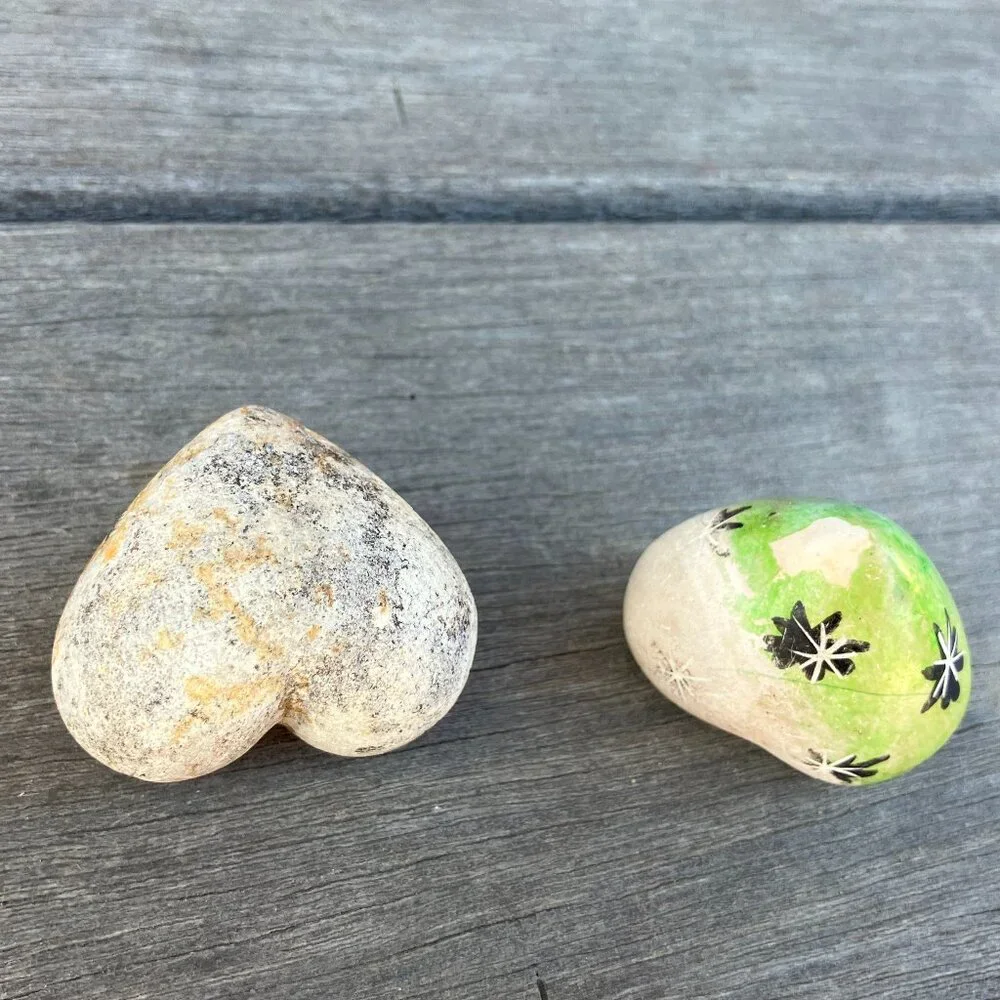 ✨ Artisan Hand-Carved Soapstone Hearts - Set of 2 ✨